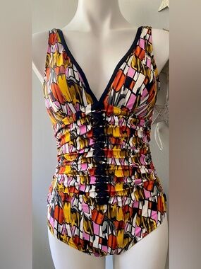 SHAN Pink, Yellow and Cream One Piece Swimsuit. NWOT.